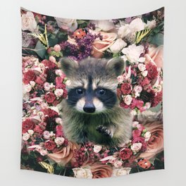 Cute Floral Raccoon Flower Wall Tapestry