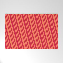 [ Thumbnail: Crimson & Coral Colored Lines/Stripes Pattern Welcome Mat ]