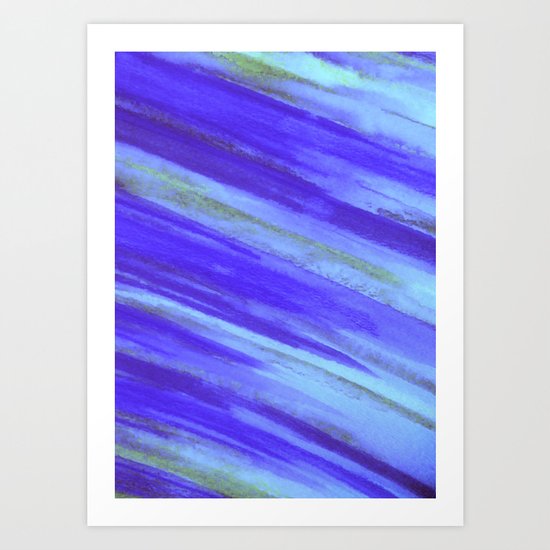 WASHED UP - Bold Blue Stripes Abstract Watercolor Painting Colorful Fun Surfer Ocean Waves Art Print