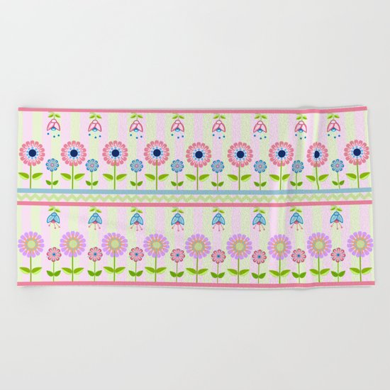 Decorative pastel flowers illustration Beach Towel