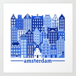 Amsterdam in Delft Blue Art Print