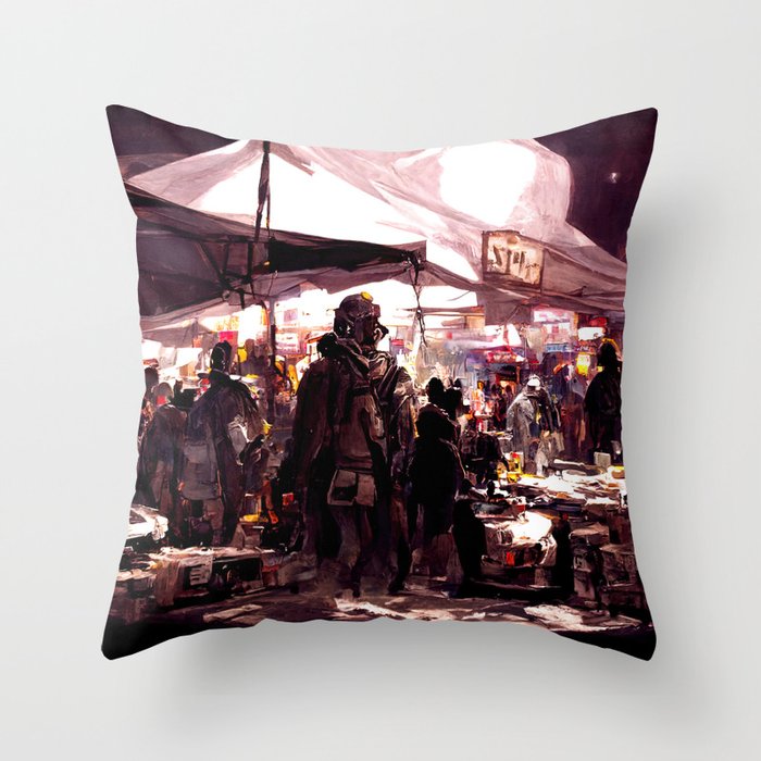 Post-Apocalyptic street market Throw Pillow