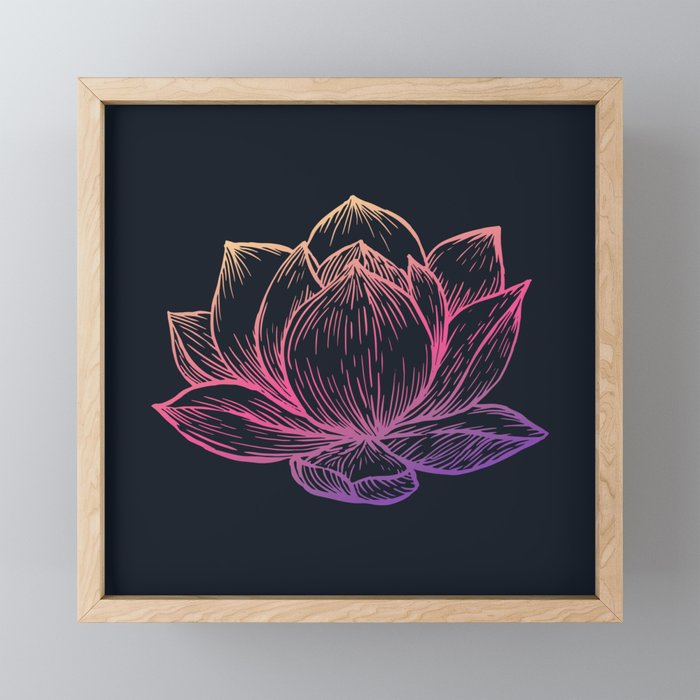 Rainbow Sunset Lotus on Black Framed Mini Art Print