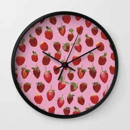 Pattern - real pressed strawberry pattern Wall Clock | Stylish, Summer, Red, Curated, Nature, Botanical, Elegant, Collage, Draw, Art 