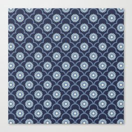 Ethnic Ogee Floral Pattern Blue Canvas Print