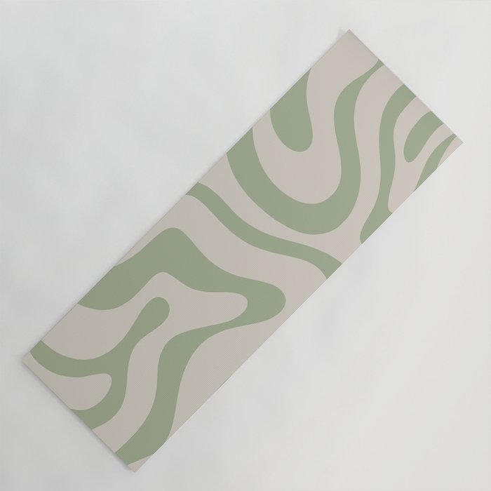 Liquid Swirl Abstract Pattern in Almond and Sage Green Yoga Mat