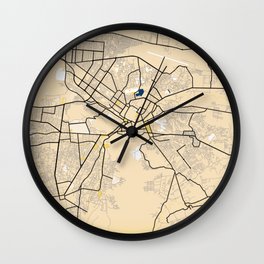 Kabul Yellow City Map Wall Clock