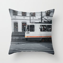 Urban old tram Throw Pillow