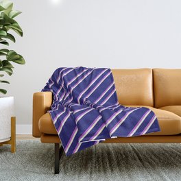 [ Thumbnail: Midnight Blue, Orchid, and Beige Colored Lined Pattern Throw Blanket ]