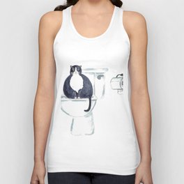Tuxedo cat toilet Painting Wall Poster Watercolor  Unisex Tank Top