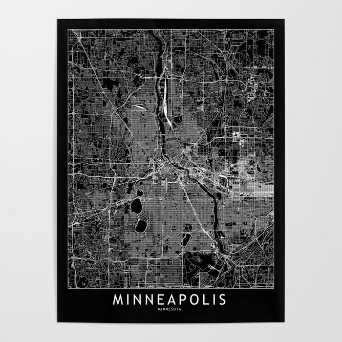 Minneapolis Black Map Poster