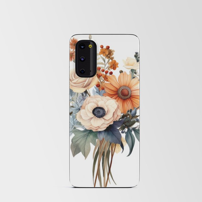 Floral Botanical Bouquet of Flowers in shades of Terracotta Beige White and Blue with Greenery Android Card Case