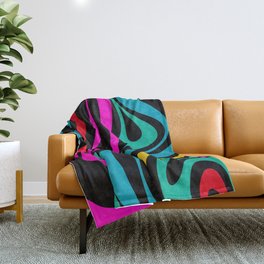 New Groove Retro Swirl Abstract Pattern in 80s Colors on Black  Throw Blanket