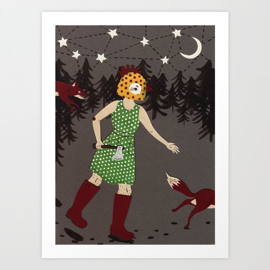 Fox chasing Art Print