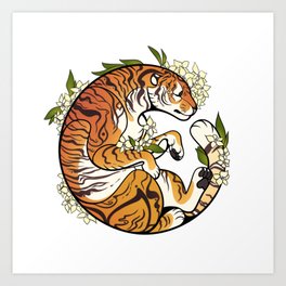 Tiger & Flowers Art Print