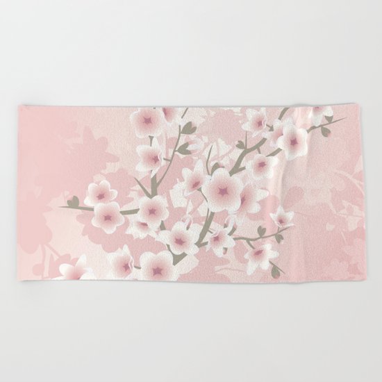 Vintage Floral Cherry Blossom Beach Towel