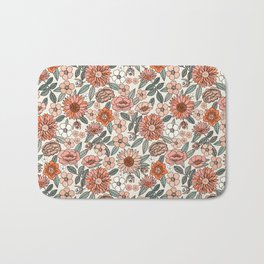 70s flowers - 70s, retro, spring, floral, florals, floral pattern, retro flowers, boho, hippie, earthy, muted Bath Mat
