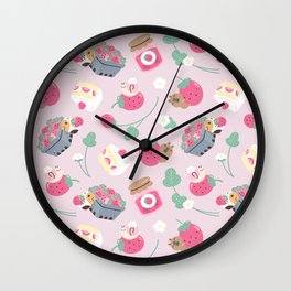 Bubu and Moonch, Guinea pig and Capybara Strawberry Season Pattern Wall Clock