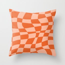 Orange twist checkered retro pattern Throw Pillow