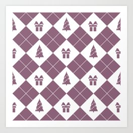 Argyle Scandinavian Vintage Christmas Seamless Pattern White and  Dark Purple Art Print | Hanukkah, Holiday, New Year, Purple, Argyle, Xmas, Vintage, Winter, Silhouette, Tree 