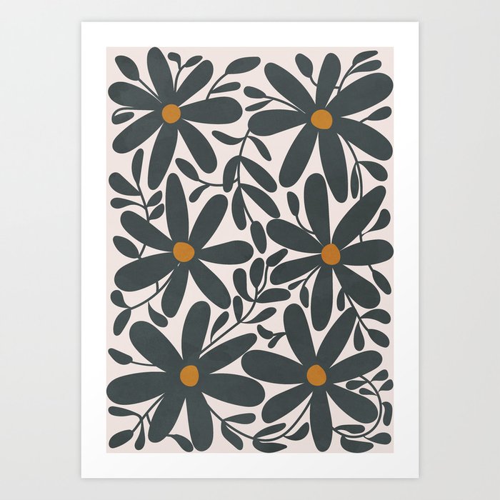 Flowers Bloom, Black Art Print
