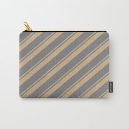 [ Thumbnail: Tan and Grey Colored Pattern of Stripes Carry-All Pouch ]