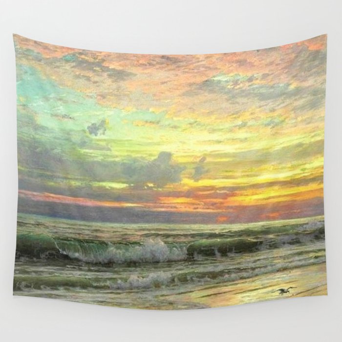 Coastal Newport, Rhode Island Landscape Painting by William Trost Richards Wall Tapestry