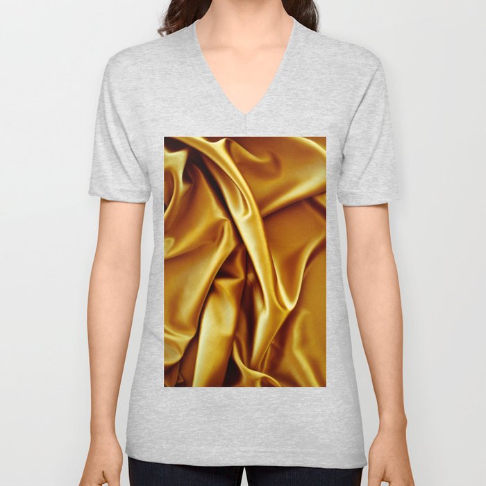 Gold velvet texture V Neck T Shirt