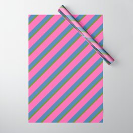 [ Thumbnail: Hot Pink, Blue, and Green Colored Lines/Stripes Pattern Wrapping Paper ]