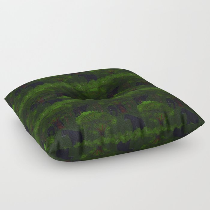  seamless pattern with panthers among tropical vegetation Floor Pillow