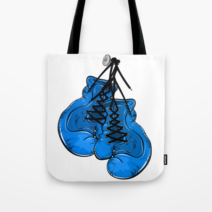 Blue boxing gloves hanging on a nail Tote Bag