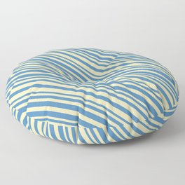 [ Thumbnail: Beige & Blue Colored Lined/Striped Pattern Floor Pillow ]