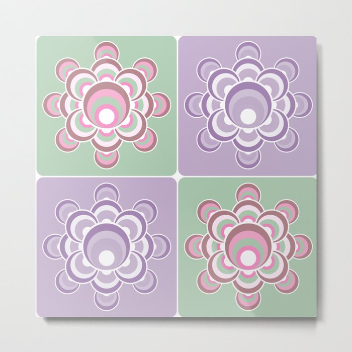 Flower power checkers pattern - very peri and sage green Metal Print