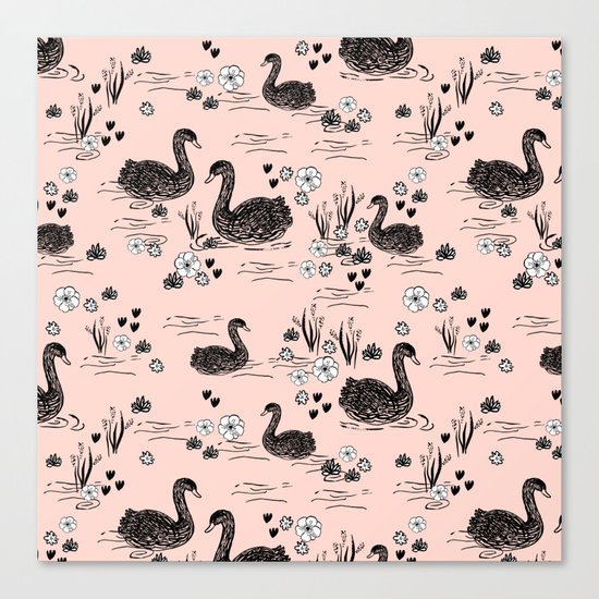 Swans painting cute girly trend cell phone case with swans pattern florals hand painted blush Canvas Print
