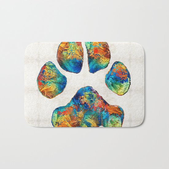 Colorful Dog Paw Print by Sharon Cummings Bath Mat