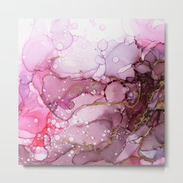 Cranberry Flamingo Abstract Ink - Part 2 Metal Print | Flamingo, Painting, Marble, Inkpainting, Alcoholink, Flowing, Pink, Gold, Bubbles, Watercolor 