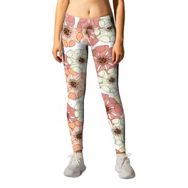 peach and rose pink floral poppy floral arrangements Leggings
