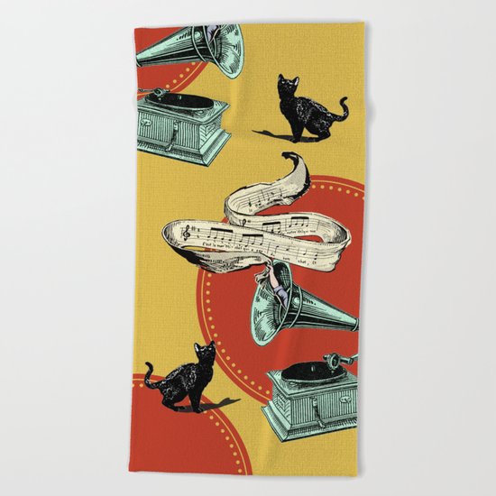 The Cat and the Cat Song (red) Beach Towel