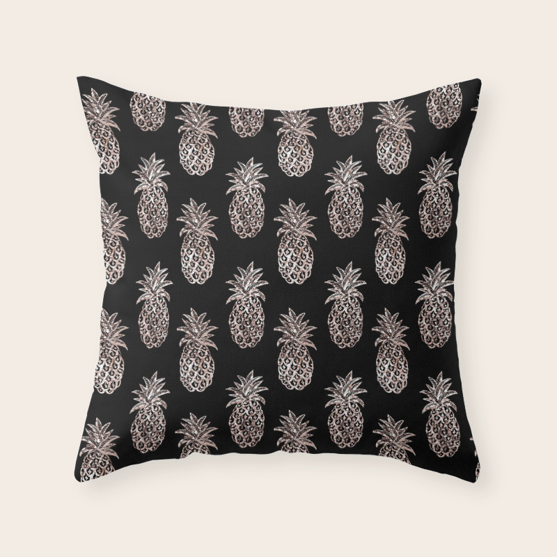 Rose Gold Sparkle Effect Pineapple On Black By Magenta Rose Designs Throw Pillow By Magentarose Society6