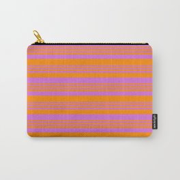 [ Thumbnail: Dark Orange and Orchid Colored Lines Pattern Carry-All Pouch ]