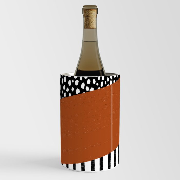Polka Dots and Stripes Pattern (black/white/burnt orange) Wine Chiller
