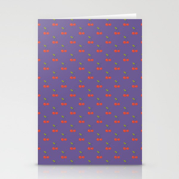 Cherry Seamless Pattern On Purple Background Stationery Cards