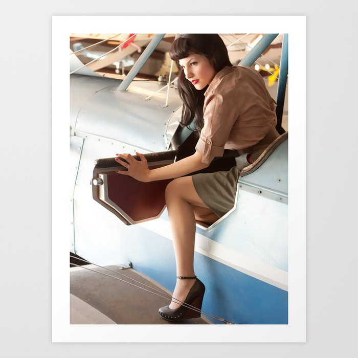 Flight Deck The Playful Pinup Airplane Pilot Pin Up Girl By Maxwell H Johnson Art Print By Maxmakespinups Society6