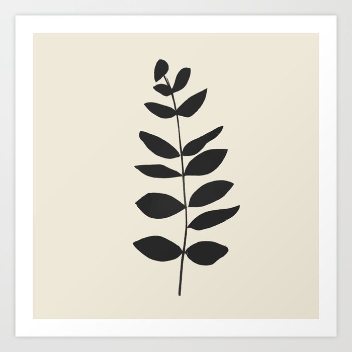 Minimal black and white plant Art Print