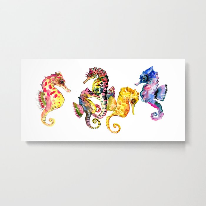 Seahorses, coral reef animals art, children playing room design decor Metal Print