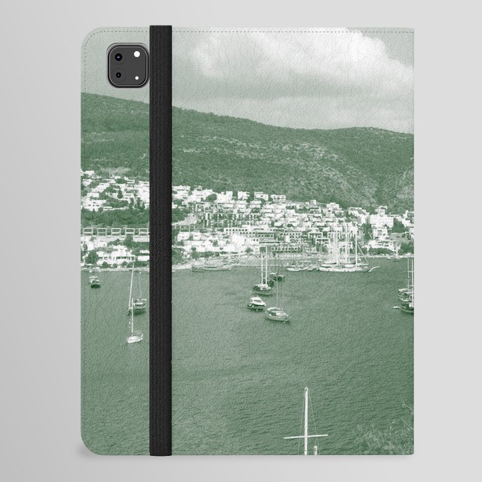 Duo color vintage Bodrum summer sea view with sailing boats from St.Peter's Castle iPad Folio Case
