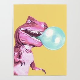Bubble Gum Pink T-rex in Yellow Poster