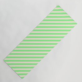 [ Thumbnail: Beige & Green Colored Lined/Striped Pattern Yoga Mat ]