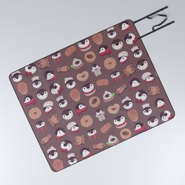 Cookie & cream & penguin - brown  pattern Picnic Blanket