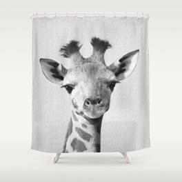 Baby Giraffe - Black & White Shower Curtain